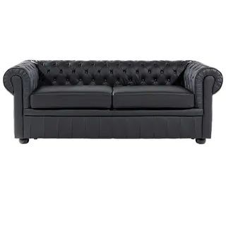 BELIANI Sofa Schwarz Echtleder 3-Sitzer Chesterfield Stil Glamourös Wohnzimmer - Schwarz, Braun