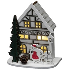 Bild 3277-210 Holz-Figur Haus mit Weihnachtsmann Warmweiß LED Warmweiß Timer, mit Schalter