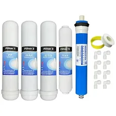 Depurtek | 5-stufige Umkehrosmose-Membran & 4 Filter | 50 GPD TFC | Vor-/Nachfilter | Universell kompatibel Hidrosalud/Hidrobox | Osmose Trinkwasser Hahn