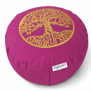 maylow Yoga mit Herz® Yogakissen Meditationskissen mit Stickerei Baum des Lebens 33x15cm mit Buchweizenschalen gefüllt Bezug und Inlett 100% Baumwolle (magenta/Kordelzug)