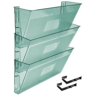 Acrimet Wandprospekthalter, Flyerhalter, Zeitungsständer (Querformat, A4) (3 Stück) (Transparent grün) (Kleiderbügel enthalten)