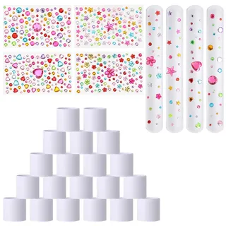 Kaisibum 25 Stück Slap Armband-Set für Kinder – DIY Schnapparmbänder mit selbstklebenden Glitzersteinen, leer zum Basteln – Geschenk Ideen für Geburtstag, Einschulung, Weihnachten & Party