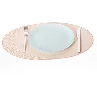 Nikalaz Oval Platzsets aus Recyceltem Leder, 4 Stück Tischsets, Tisch-Matten, Platzdeckchen 45.7 x 33 cm (Cremeweiß/Beige)
