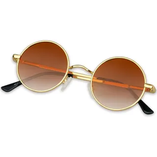 KANASTAL Runde Sonnenbrille Herren Damen Klassische Retro Polarisierte Sonnenbrille Rund mit Metallrahmen Vintage Hippie Rave Brille UV400 Schutz Gold Braun