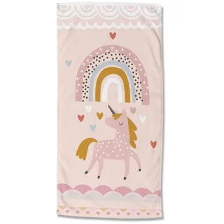 Strandtuch , Rosa, Rot, Hellrosa , Textil , Einhorn , 75x150 cm , saugfähig, schnelltrocknend , Heimtextilien, Badtextilien, Strandtücher