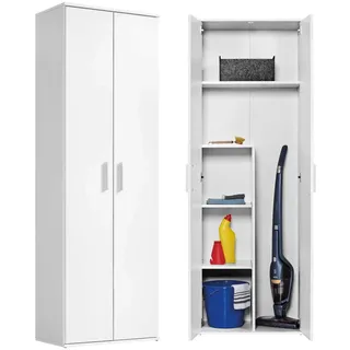 mokebo Besenschrank Weiß Holzwerkstoff, 4 Fächer, 60x180x34 cm, Waschküche, Mehrzweckschränke