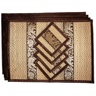 CCcollections Handgewebte Tischsets und Untersetzer aus Korbgeflecht Alternative zu Kunststoff hitzebeständig leicht zu reinigen perfekt für die Esstischdekoration (Mittel Braun)