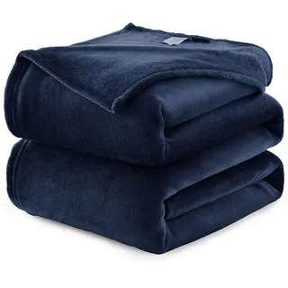 WAVVE Fleecedecke, Flanell, Mikrofaser, Sofaüberwurf, 230 x 270 cm, Marineblau, Bettdecke, Sofaüberwurf für 2 Personen, Felldecke, groß, warm und weich, aus Plüsch, 270 x 230 cm