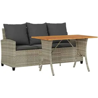 vidaXL Gartensofa 3-Sitzer mit Kissen & Tisch Hellgrau Poly Rattan - Grau