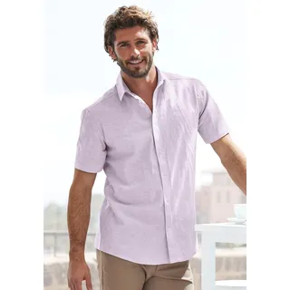 Kurzarmhemd JOHN DEVIN "Regular Fit", Herren, Gr. XXL (45/46), N-Gr, lila, Web, Obermaterial: 75% Baumwolle, 25% Leinen, unifarben, regular fit, Rundhals, abgesteppte Kante, Hemden Kurzarmhemd, Leinenhemd mit Kentkragen aus Baumwoll-Leinen Mischung, Topseller