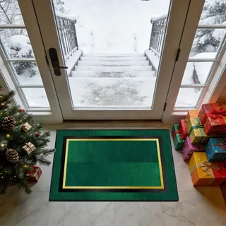 RUGMRZ Luxus Teppich 60x90cm Dunkelgrün mit Goldrand - Weicher Kunst-Kaschmir Eingangsteppich Innen - Waschbar & rutschfest - Kleiner Vorleger für Flur, Bad & Nachttisch
