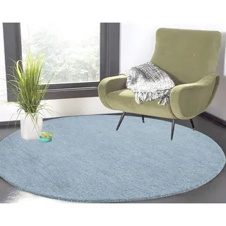 Wollteppich THEKO "Gabbeh Uni, Handgefertigt, Teppich, meliert, reine Wolle" Gr. 10, bunt (hellblau, grau), H:14mm Ø:190cm, Wolle, Teppiche, Wollteppich, Wohnzimmer, Esszimmer, Schlafzimmer, auch als Läufer oder rechteckig