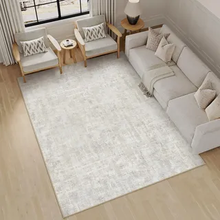 PureCozy Beige Grau Teppich Wohnzimmer 140x200 Schlafzimmer Teppiche Waschbarer rutschfest Boho Abstrakt Carpet Wohnzimmerteppich Esszimmer Büroteppich Groß Kurzflor Weich Carpets