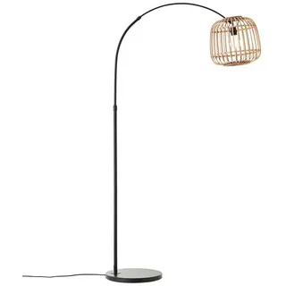 Brilliant Bogenlampe »Nikka«, 1 flammig, Leuchtmittel E27   ohne Leuchtmittel, mit Rattan-Schirm, 171 cm Höhe, E27, Metall/Rattan, schwarz/natur, schwarz