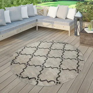 TT Home Moderner Outdoor Teppich Wetterfest Innen & Außenbereich Vintage Optik In Grau Größe 200 cm Rund - Grau