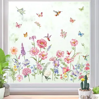 decalmile Fensterbilder Garten Frühling Schmetterlinge Fensteraufkleber | Statische Anti-Kollision Fensterdeko, Beidseitiger Druck, auf Beiden Seiten klar Sichtbar, Wasserdicht, Abnehmbar