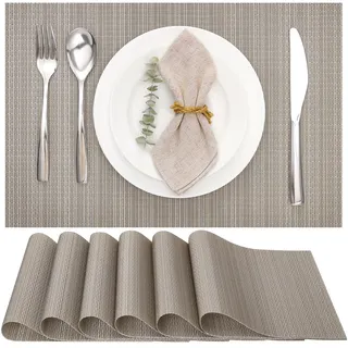 Myir JUN Tischsets Abwaschbar 6er Set,Gewebte Platzdeckchen Abwaschbar rutschfest Abgrifffeste Hitzebeständig,Vinyl Platzsets für küche Speisetisch Hotel,Platz-Matten 30x43.5cm (Silber Gold)