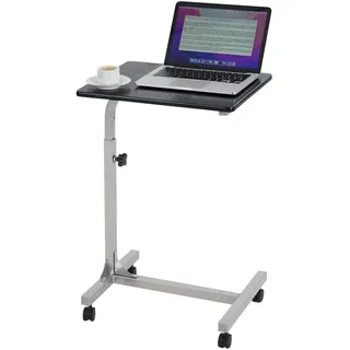 MEUBLE COSY Beistelltisch Höhenverstellbar Sofatisch mit Rollen Laptoptisch Mobiler Kaffeetisch, Wohnzimmertisch C-Form, Klein Tisch mit Metallgestell, Schwarz + Grau