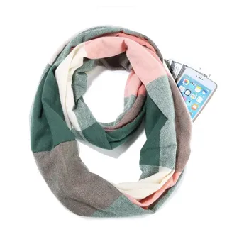 SMTCM Loop Schlauchschal Damen Infinity Schal mit Versteckten Taschen Unendlichkeitsschals Leichter Reiseschal Hidden Zipper Pocket Scarf Reißverschlusstasche Karierter Kreisschal für Warm Outdoor