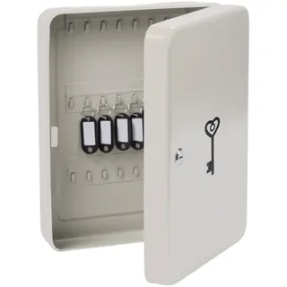 Relaxdays Schlüsselkasten, mit Schloss, 45 Haken, mit Schlüsselsymbol, HBT 30,5x24x8 cm, Schlüsselbox abschließbar, weiß