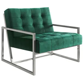 s-style möbel Loungesessel Smaragdgrün, Silber, Textil, Echtholz,Buche, Birke, 1-Sitzer, Füllung: Polyetherschaumkern, 84x81x89 cm, Blauer Engel, Oeko-Tex®, Hergestellt in Europa, FSC Mix, Wohnzimmer, Sessel, Polstersessel