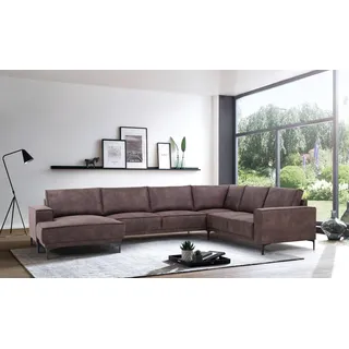 OTTO home Wohnlandschaft »OLAND U-Form, XXL, B: 342 cm, Skandi-Design« Skandi-Design in Struktur, Flachgewebe, Luxus-Microfaser, Boucle, braun