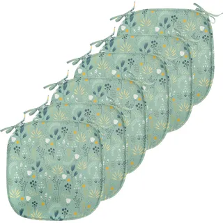 ABAKUHAUS Blumen Polster für Esszimmerstühle, Frühlings-Tulpe-Blumenblätter, Dekoratives wasserfestes Kissen mit Riemen für Küchensitze, 40 cm x 40 cm-6er Pack, Türkis Ringelblume Teal