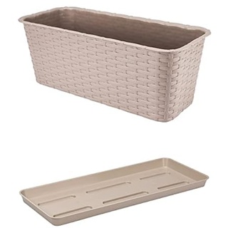 VERDENIA Rattan Blumentopf Blumenkübel Balkonblumentopf Dekorativer Topf für Außenbereich 40cm Karamell und Blumentopf Untersetzer Blumentopfuntersetzer 40cm Karamell