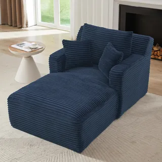 MODFU Chaiselongue Sofa Relaxsessel aus Cord,Loungesessel,Posterstuhl mit Taschenfederkern & Schaumstoff,Blau - Blau