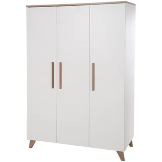 roba Kinderkleiderschrank 3-türig Ole - Schrank für Baby- & Kinderzimmer mit hochwertigen Massivholzgriffen & -füßen - Holz weiß lackiert/Dekor dunkle Eiche