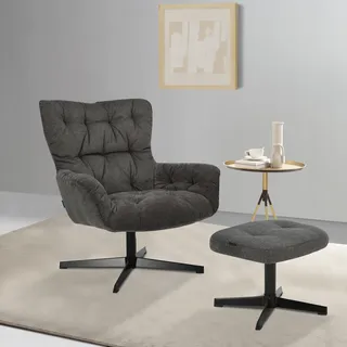 Home Affaire Ohrensessel VERGAS Web-Stoff 85 x 88 x 80 cm Grau mit Hocker