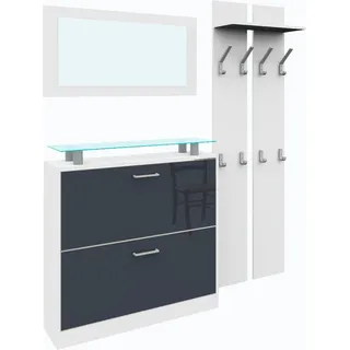 Garderoben-Set BORCHARDT MÖBEL "Finn", weiß (weiß matt, graphit hochglanz), Kastenmöbel-Sets, Garderoben-Set, mit Glasablage