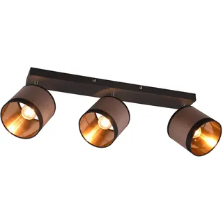 RL LIVE YOUR LIGHT Reality Leuchten Spotbalken Davos R81553041, Metall Schwarz matt, Schirme Stoff Taupe/Schwarz/goldfarbig, exkl. 3x E14