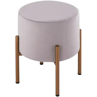 Samt Hocker Sitzhocker Samt Pouf Ø 32 H 38 cm Velour mit Füßen hellgrau