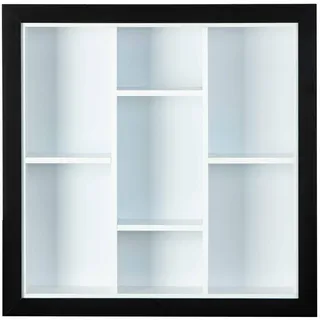 Interlink Inter Link Setzkasten - Sammlerkasten - Vitrine - Sammlervitrine - Vitrine ohne Glas - Wandregal - 7 Fächer - Kollektor - Septem - MDF Schwarz/Weiß - 66,5 x 13,7 x 66,5 cm