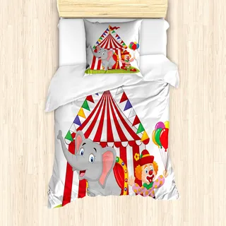 ABAKUHAUS Zirkus Mantele, Zirkus-Elefant-Zelt, Milbensicher Allergiker geeignet mit Kissenbezügen, 135 cm x 200 cm - 80 x 80 cm, Mehrfarbig