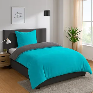 Heimtexland Teddy Flanell Wende Bettwäsche Set I Winter Bettbezug I kuschelig weich und warm I Kopfkissen 80x80 I Bettdecke 155x220 I Cashmere Touch Geschenkidee Weihnachten Typ751 Petrol - Petrol