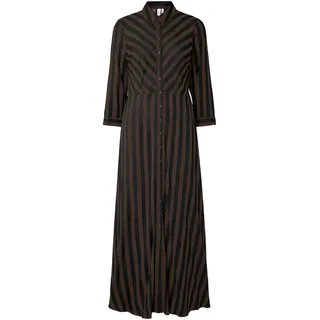 Yas Shirtkleid Gestreift Braun/Schwarz L