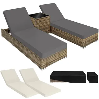 tectake Rattan-Sonnenliege 2er Set,wetterfest und UV-beständig,natur , Kunststoff , 60x21x184 cm , Gartenmöbel, Gartenliegen