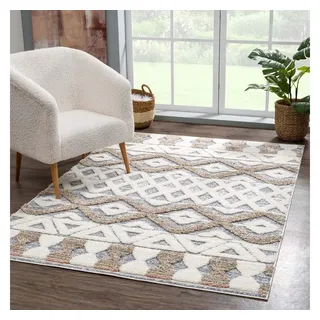 Carpet City Hochflor-Teppich Focus 3050, rechteckig, Höhe: 20 mm, Läufer, Boho, Hochtief-Muster/ 3D-Effekt, für Wohnzimmer, Schlafzimmer grau 120 cm x 170 cm x 20 mm