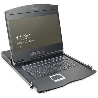 Digitus 19" KVM Konsole mit 19" TFT Display (16:9), US-Tastatur-Layout, KVM Switch mit 16 VGA