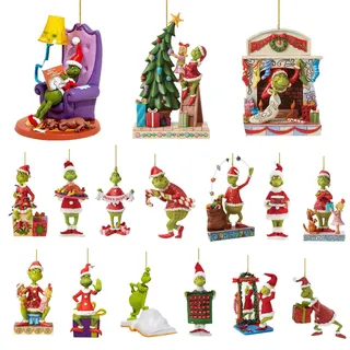 Grinch Weihnachtsbaumschmuck 16 Stück – 2D Acryl Anhänger 8 cm, Bunte Cartoon Ornamente mit Kordel, Festliche Weihnachtsdeko für Baum, Fenster, Tür, Zuhause, Party & Geschenkideen
