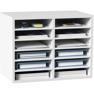 Vevor Briefablage Schreibtisch-Organizer 520 x 305 x 410 mm, 2,3–5,6 cm Einstellbar A4 Stapelbar, Papierablage, Aufbewahrung Schreibtisch Ablagesystem Organisation, Ablage (Weiß, 2 x 6 Fächer)
