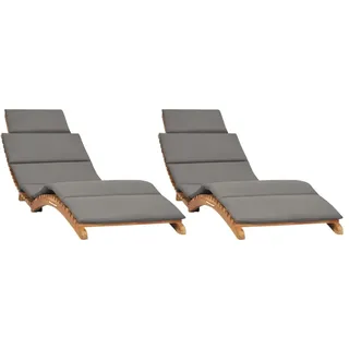 Sonnenliegen 2 Stk. mit Auflagen Massivholz Teak - Grau, Dunkelgrau