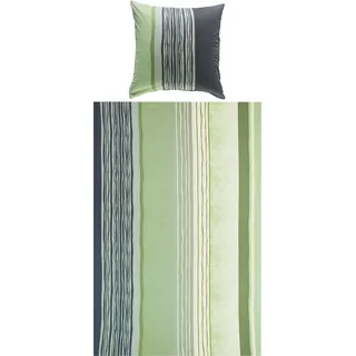 REDBEST Bettwäsche, Bettgarnitur Single-Jersey grün-grau Größe 80x80 cm / 135x200 cm - Wendekissenbezug, temperaturausgleichend, bügelfrei, mit Reißverschluss