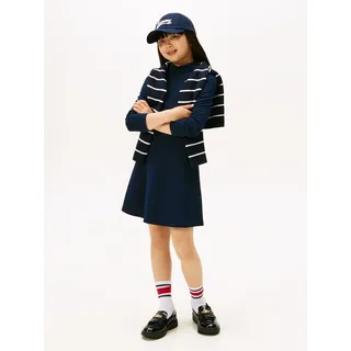 Skaterkleid TOMMY HILFIGER "ESSENTIAL SKATER DRESS L/S", Mädchen, Gr. 14 (164), N-Gr, blau (schwarz night navy), Web, Obermaterial: 72% Polyester, 23% Modal, 5% Elasthan, unifarben, regular fit kniefrei, Rundhals, eingesetzt gerader Abschluss, Kleider Skaterkleid, Kinder bis 16 Jahre