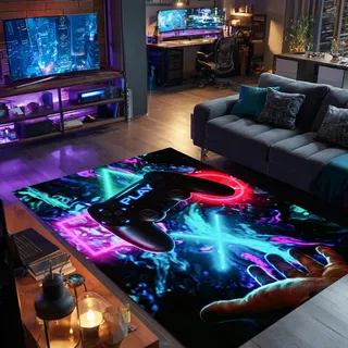 Gaming Teppich 3D Game Controller Design, 100 x 150 cm Gamer Teppich Spielteppich, Rutschfeste & Waschbare Fußmatte, Coole Deko für Jungen Teenager Schlafzimmer Wohnzimmer Spielzimmer Gamer Setup, A