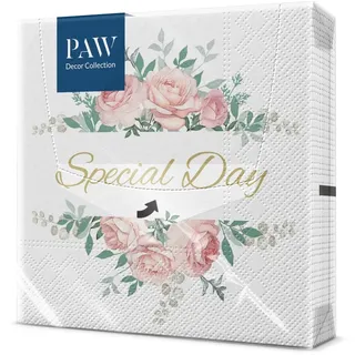 PAW - Servietten 3-lagig (33 x 33 cm) I 20 Stück I Perfekt für Geburtstage, Partys, Hochzeiten, Kommunion und Feiern I Tischdeko Elegante Papierservietten - Besonderer Tag I Gorgeous Composition
