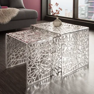 Stylischer Couchtisch ABSTRACT 2er Set silber im Gap Design Wohnzimmertisch Modern Satztische Tische - Silber