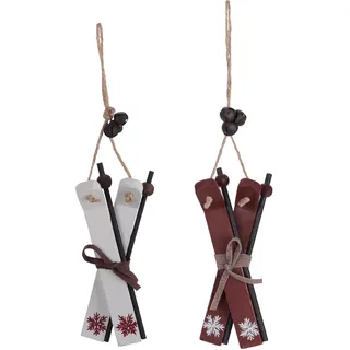 Christbaumdekor Christbaumschmuck "Ski" Holz weinrot / weiß 13cm, 2 Stk.